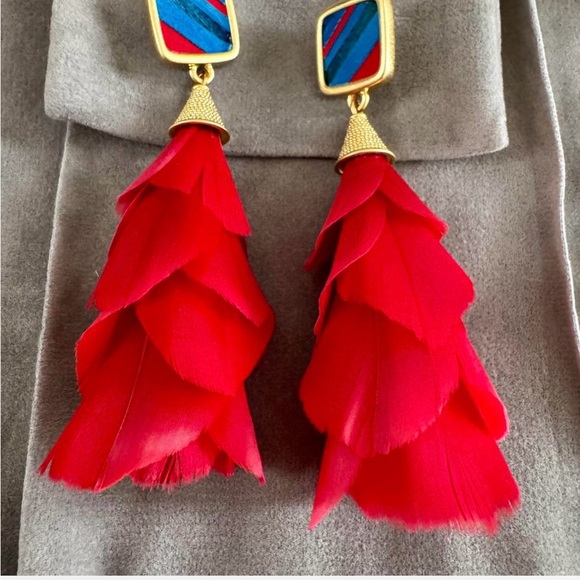 Brackish Full inclusion Red Feather Drop Earrings like new! 🪶 - Picture 1 of 5